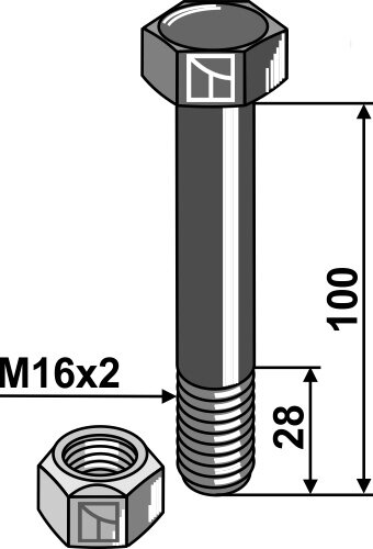 Schraube mit Sicherungsmutter M16 x 2 10.9 Passend für Müthing Berti