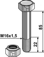 Schraube mit Sicherungsmutter M16x15 10.9 Passend...
