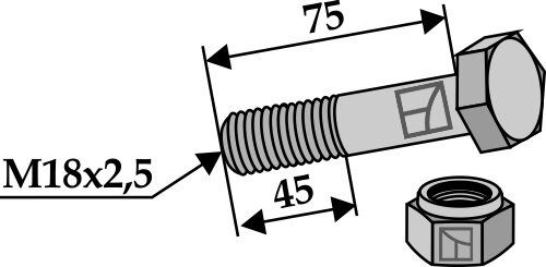 Schraube mit Sicherungsmutter M18 x 25 8.8 Passend für BAMS