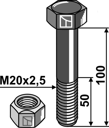 Schraube mit Sicherungsmutter M20 x 25 10.9 Passend für Mulag Mc Connel