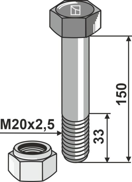 Schraube mit Sicherungsmutter M20 x 25 10.9 Passend für Herder Willibald