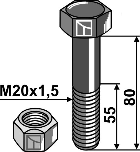 Schraube mit Sicherungsmutter M20 x 15 10.9 Passend für Mc Connel