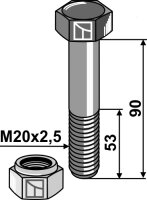 Schraube mit Sicherungsmutter M20 x 25 8.8 Passend...