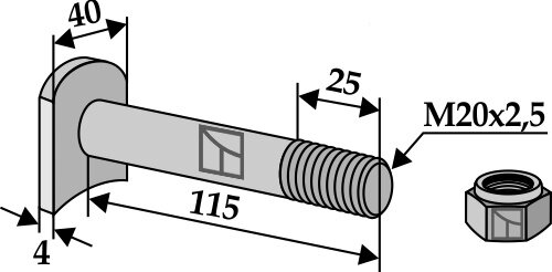 Schraube M 20 x 25 8.8 mit Sicherungsmutter Passend für Humus