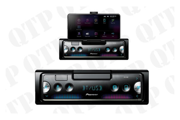 Radio 1-DIN receiver with Bluetooth, USB and Spotify. Connects to iPhone & Android devices.
