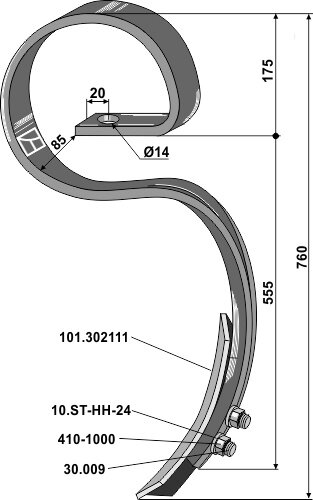 Großfederzinken mit Schar 70x12 passend für Einböck, Pöttinger und Köckerling