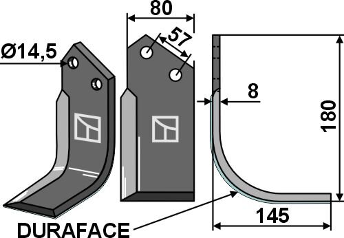 Fräsmesser 180x80mm rechts DURAFACE passend für Breviglieri / Breviagri