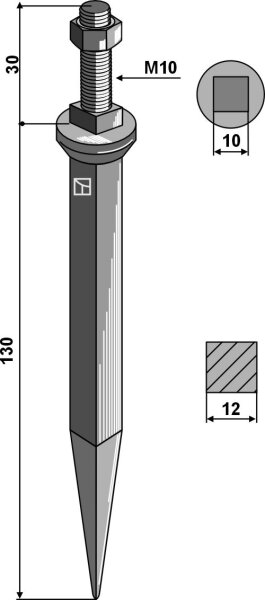 Ackereggenzinken aus Borstahl mit Vierkantansatz M10