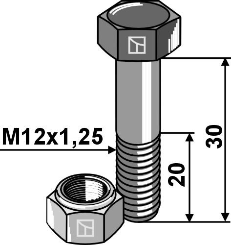 Sechskantschraube M12x1,25x30 12.9 mit Sicherungsmutter