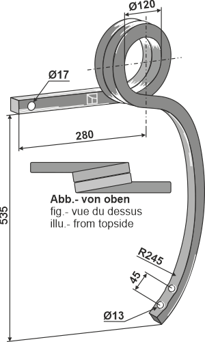 Schwergrubberstiel links, gedrehte Ausführung