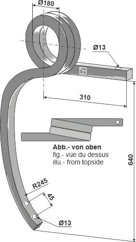 Gedrehter Schwergrubberstiel rechts passend für Kverneland