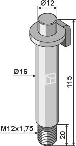 Schlegelschraube Ø16 mit M12x1,75 Gewinde passend für Humus