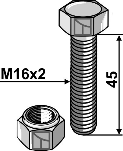 Schraube M16x2 Länge 45 Güte 8.8